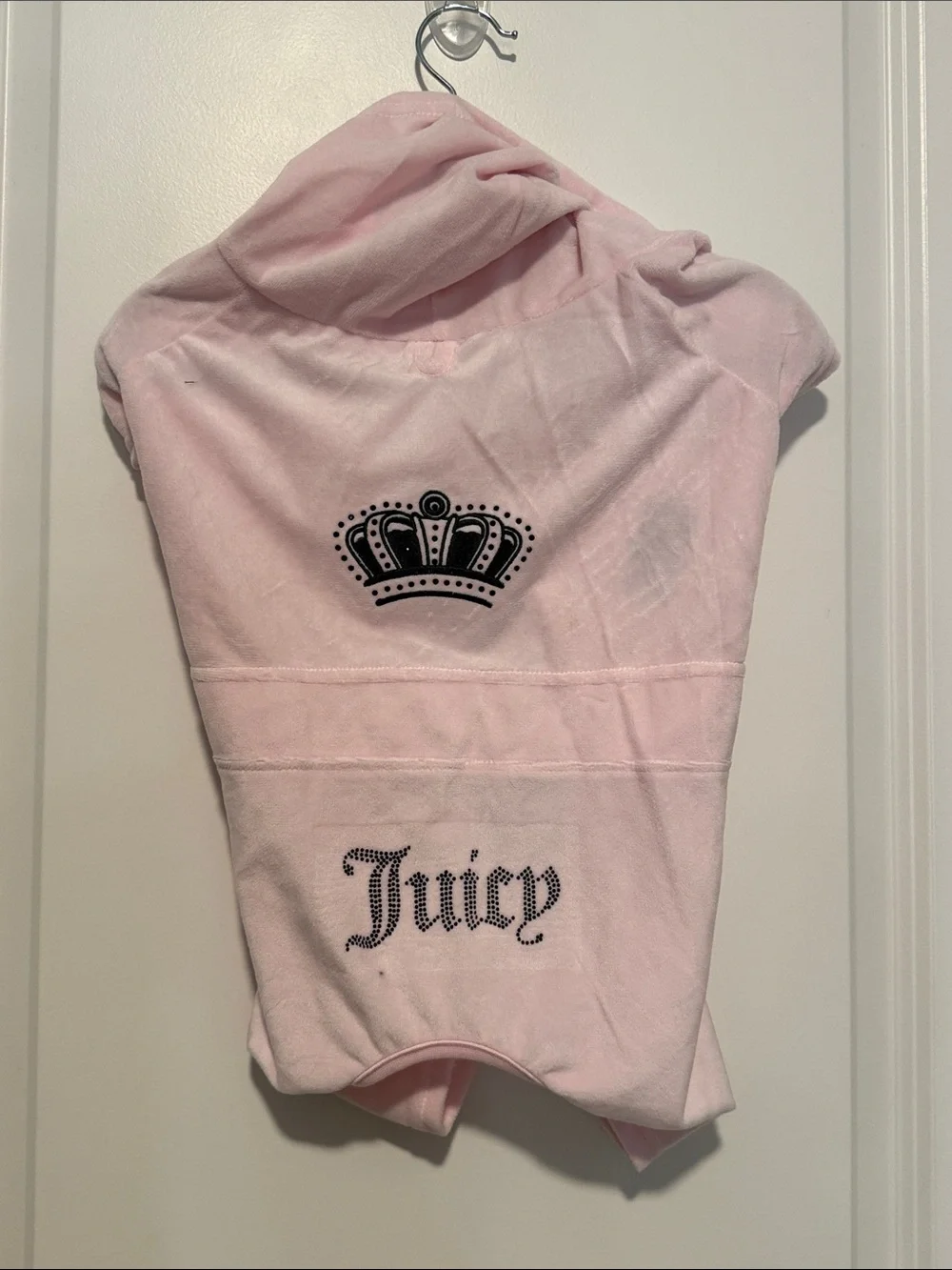 Juicy Couture Pink Velour Dog Hoodie with Crown and Juicy Logo